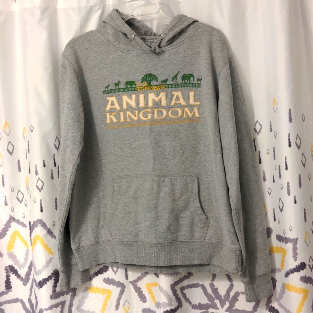Disney Parks Animal Kingdom Gray Embroidered Hooded Sweatshirt, Size Youth XL